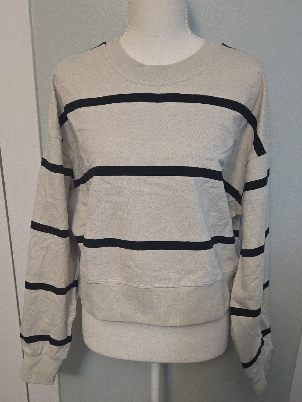 lululemon athletica Cream and Black Striped Crewneck Sweater
